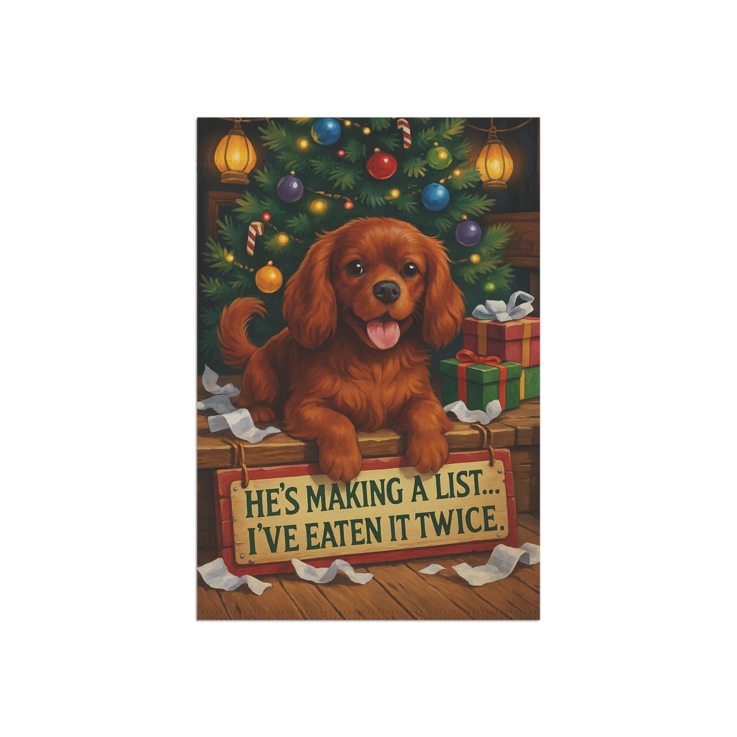 Ruby Cavalier Funny Christmas Flag