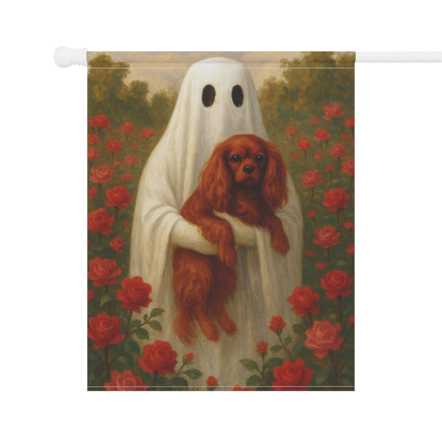 Ruby Cavalier Ghostie Garden Flag