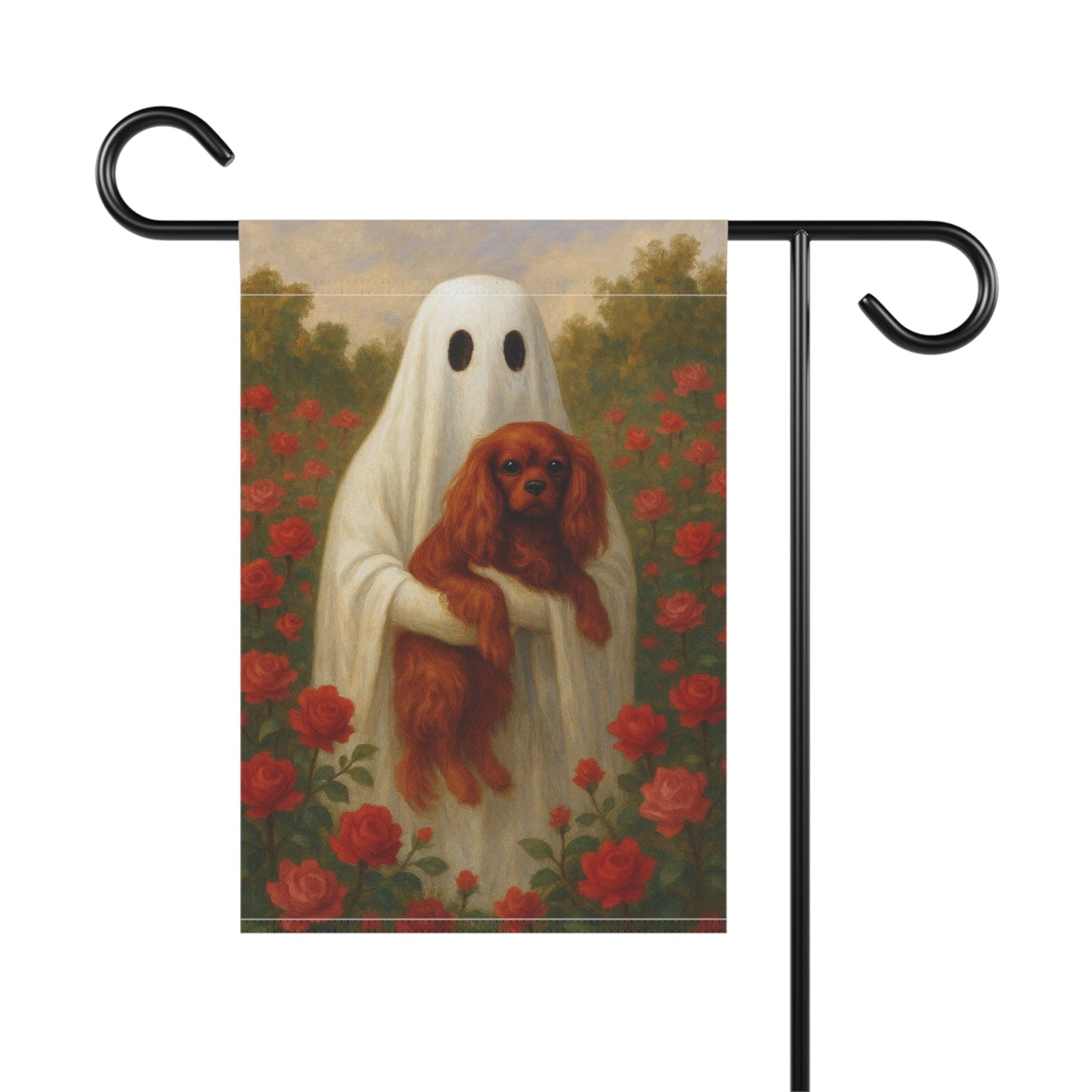 Ruby Cavalier Ghostie Garden Flag