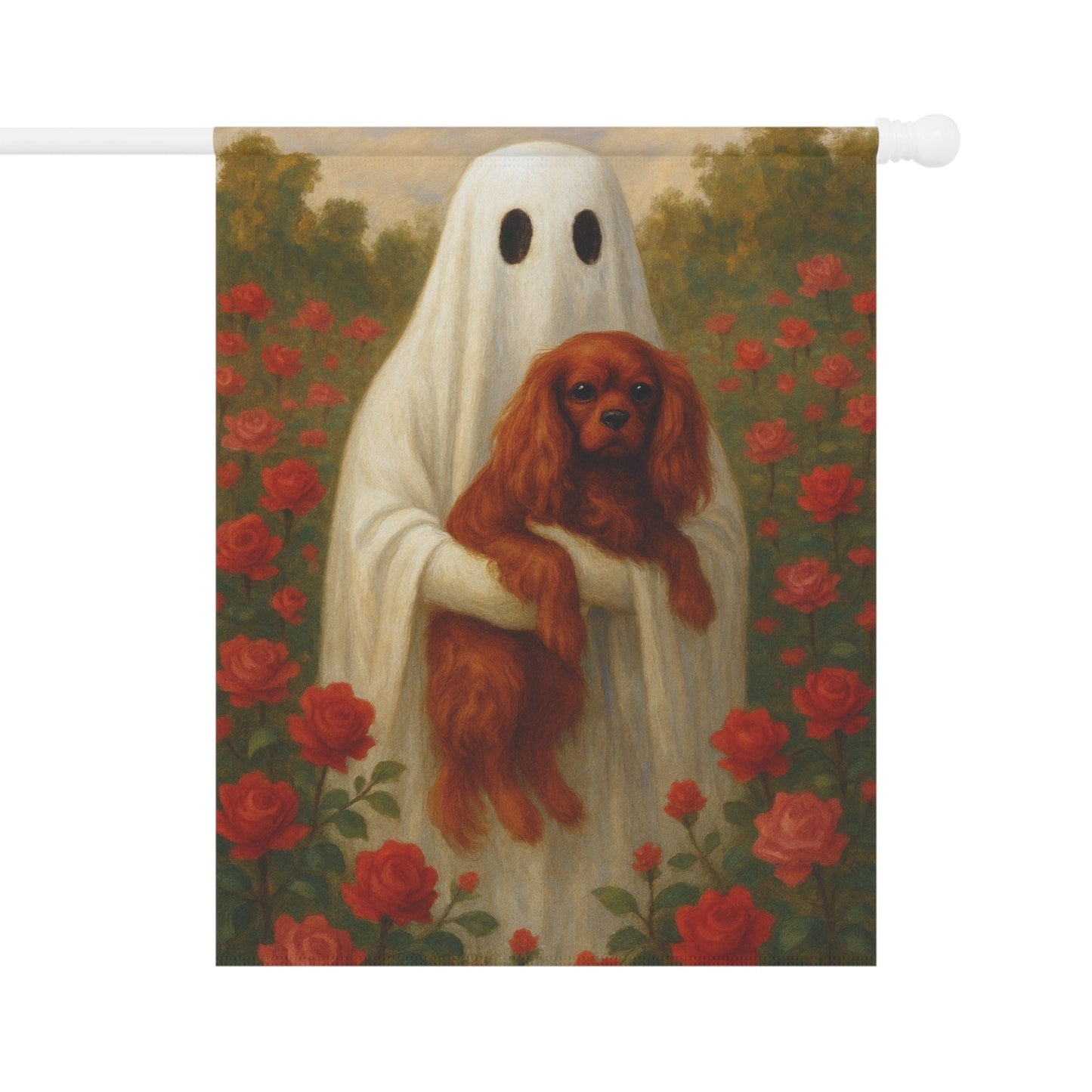 Ruby Cavalier Ghostie Garden Flag