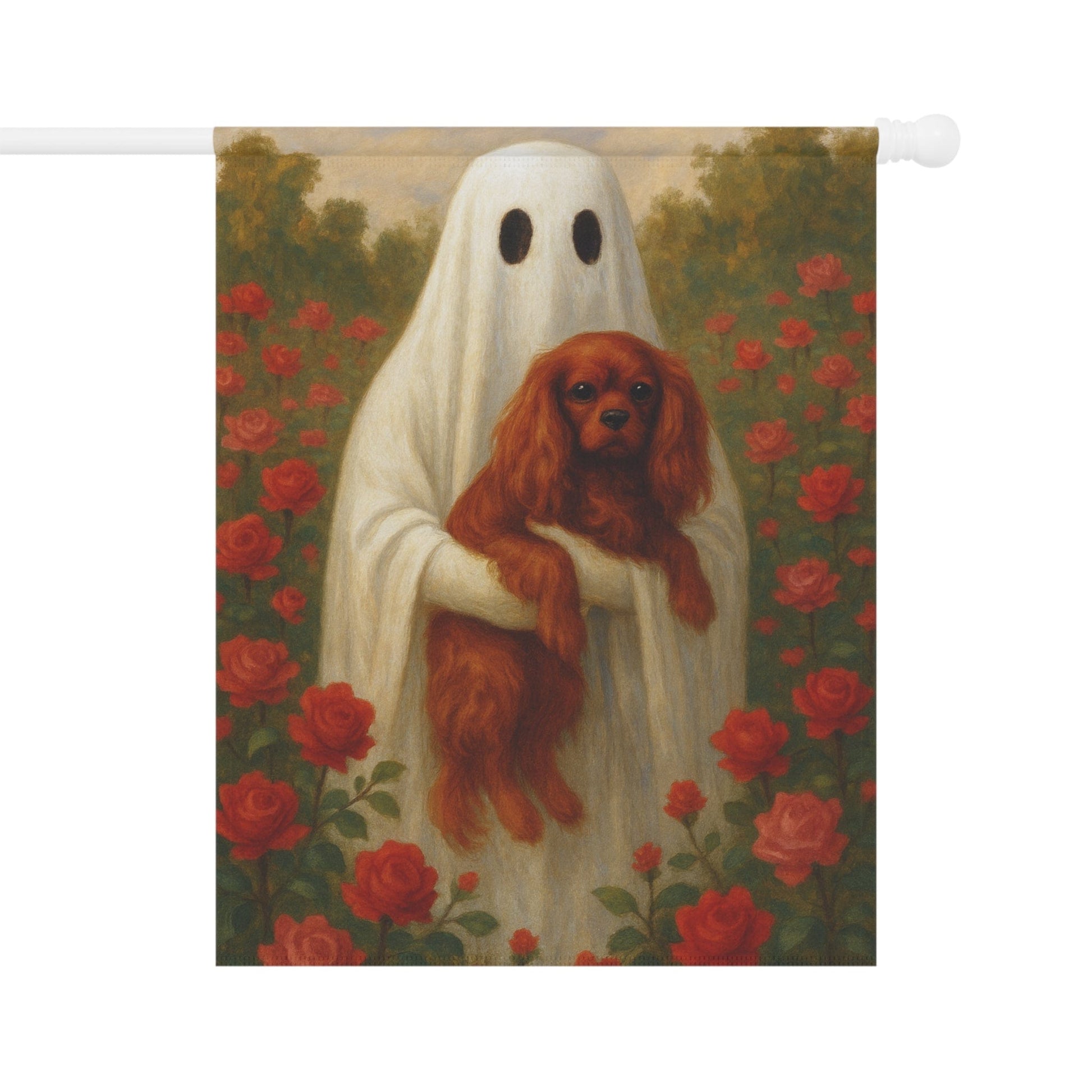 Ruby Cavalier Ghostie Garden Flag