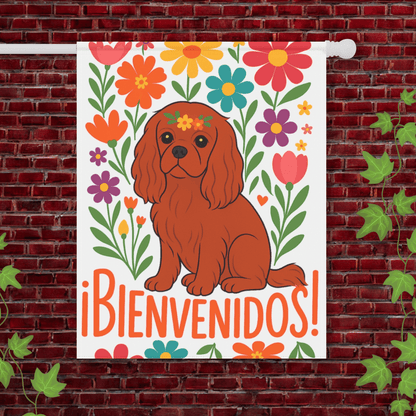 Printify Garden Flag 24.5'' × 32'' Ruby Cavalier King Charles Bienvenidos Garden Flag