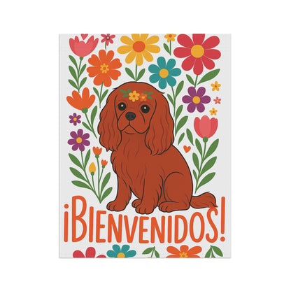 Printify Garden Flag Ruby Cavalier King Charles Bienvenidos Garden Flag