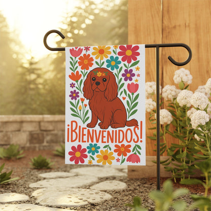 Printify Garden Flag Ruby Cavalier King Charles Bienvenidos Garden Flag