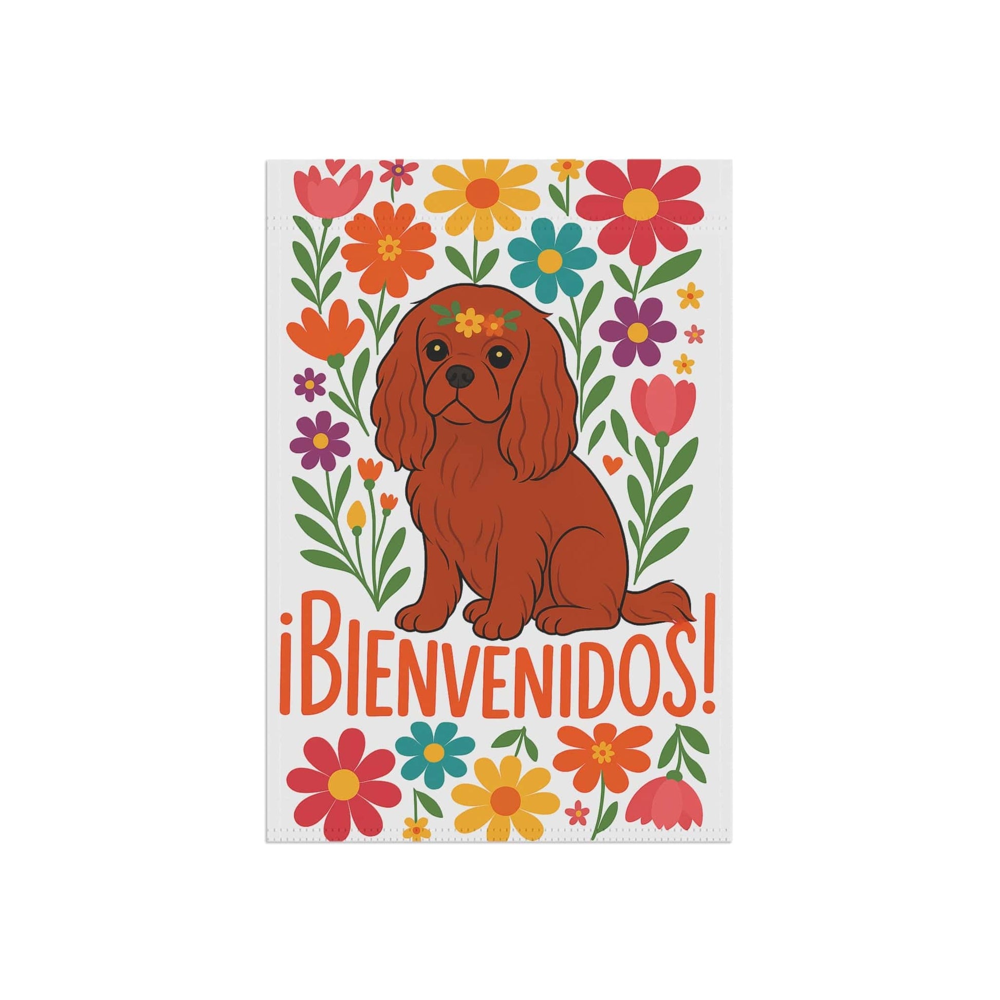 Printify Garden Flag Ruby Cavalier King Charles Bienvenidos Garden Flag