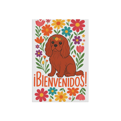 Printify Garden Flag Ruby Cavalier King Charles Bienvenidos Garden Flag