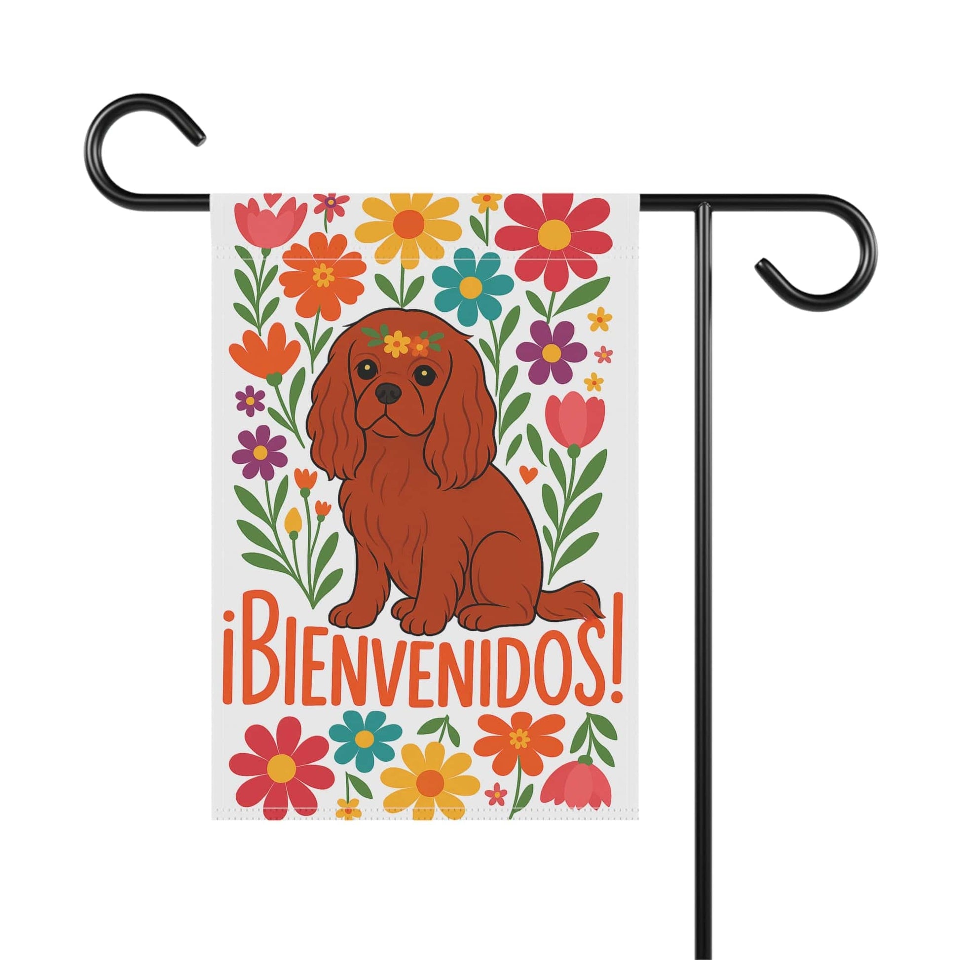 Printify Garden Flag Ruby Cavalier King Charles Bienvenidos Garden Flag