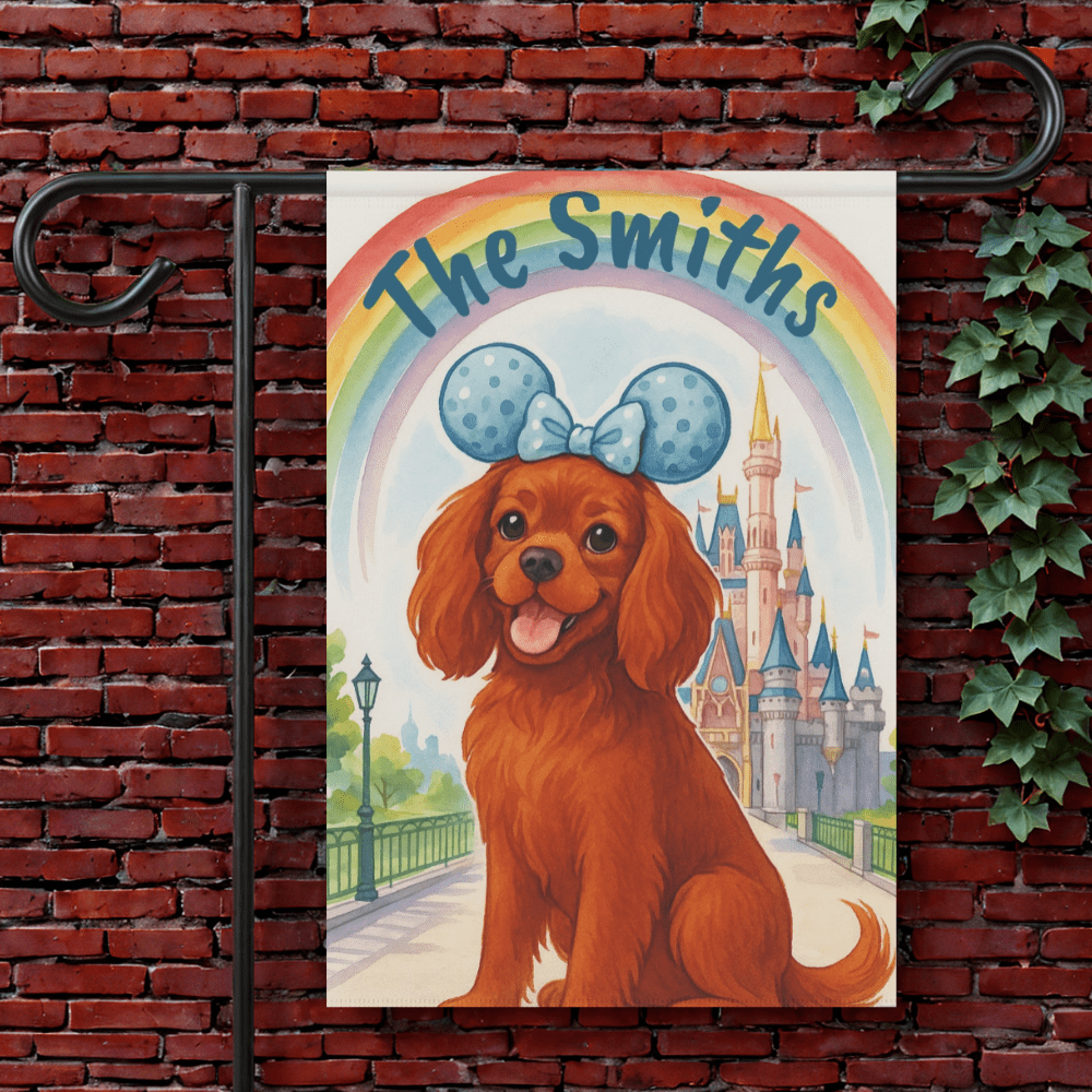 Printify Garden Flag 12'' × 18'' Ruby Cavalier King Charles Bulldog Magical Kingdom Garden Flag