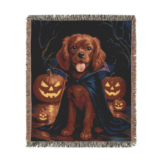 Printify Blanket Ruby Cavalier King Charles Dog Halloween Woven Blanket