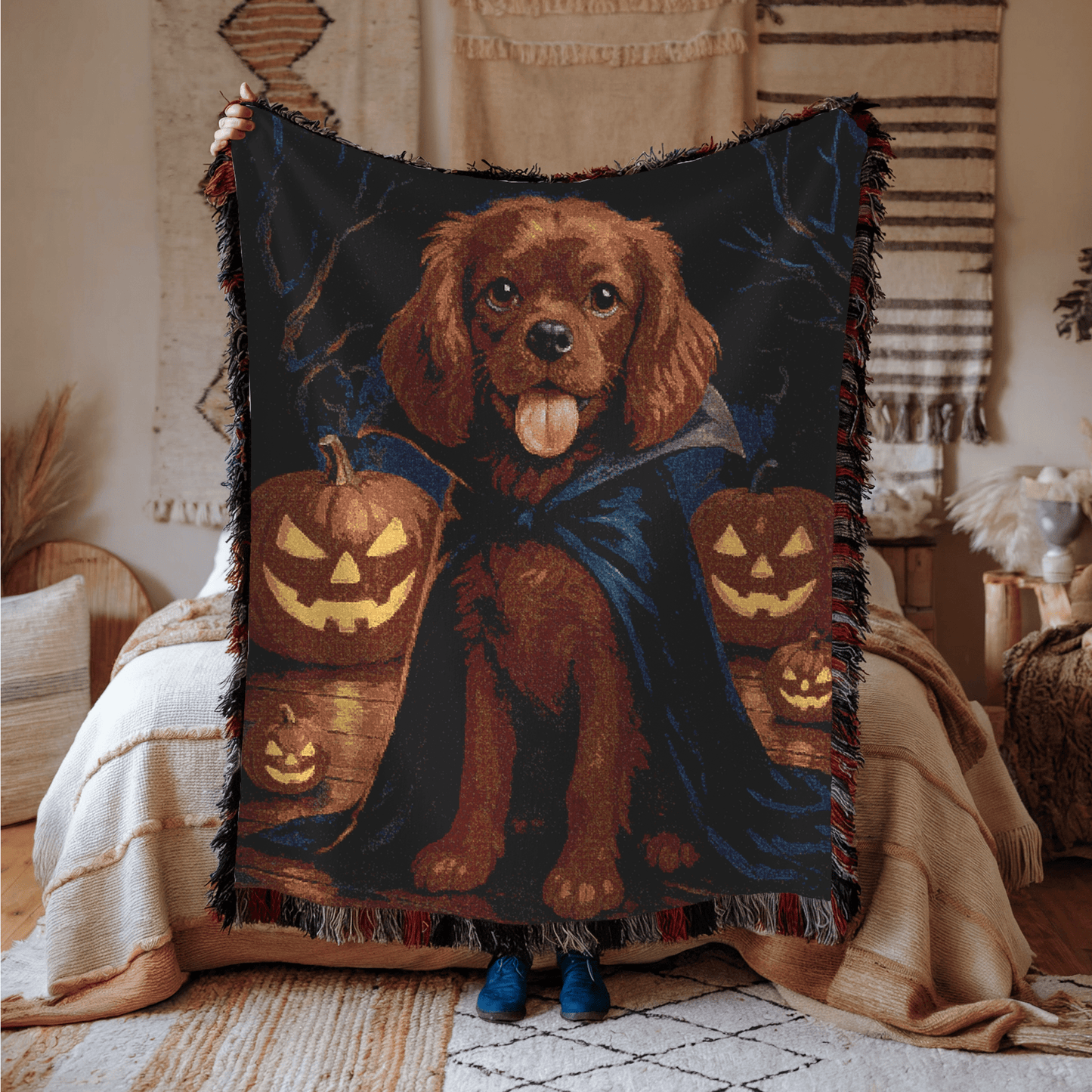 Printify Blanket Ruby Cavalier King Charles Dog Halloween Woven Blanket