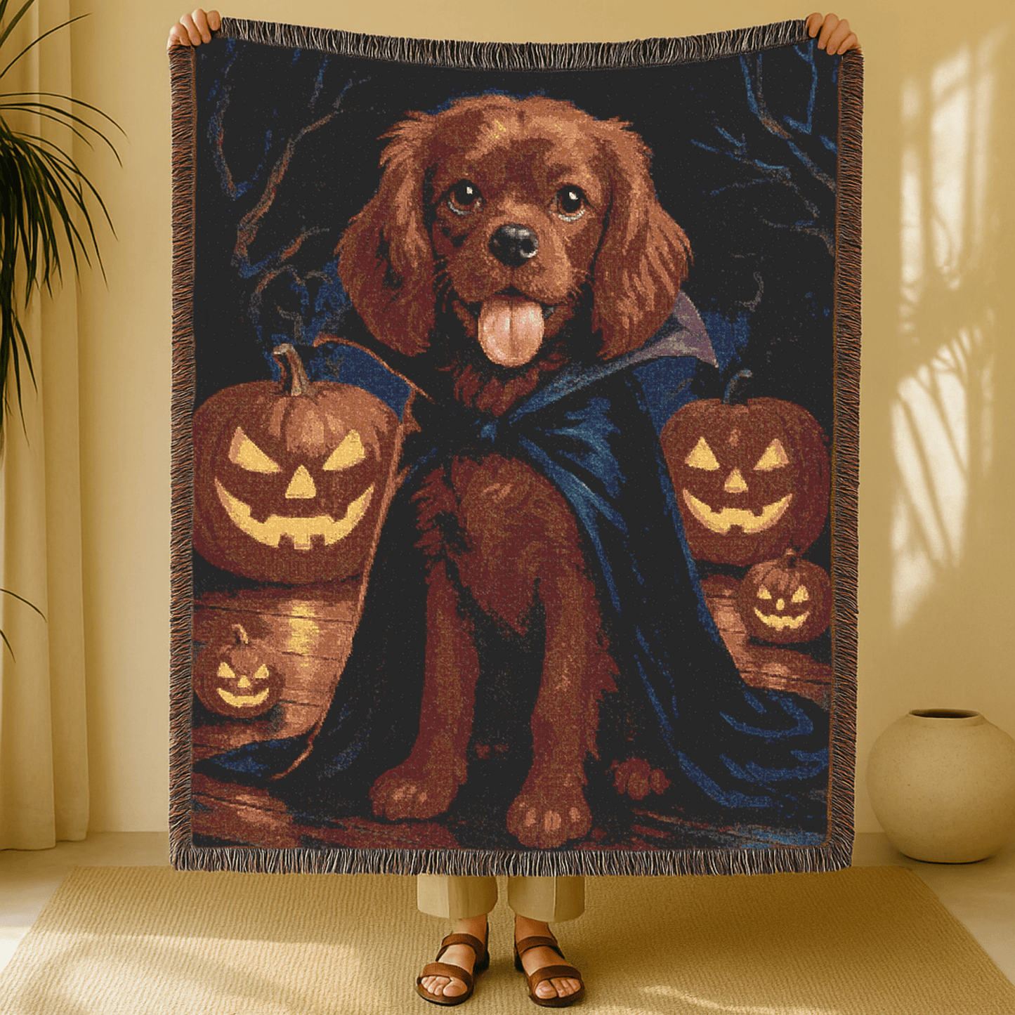 Printify Blanket Ruby Cavalier King Charles Dog Halloween Woven Blanket