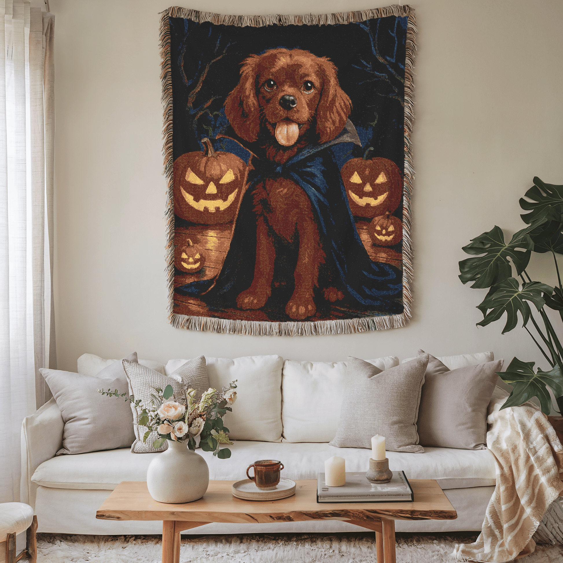 Printify Blanket Ruby Cavalier King Charles Dog Halloween Woven Blanket