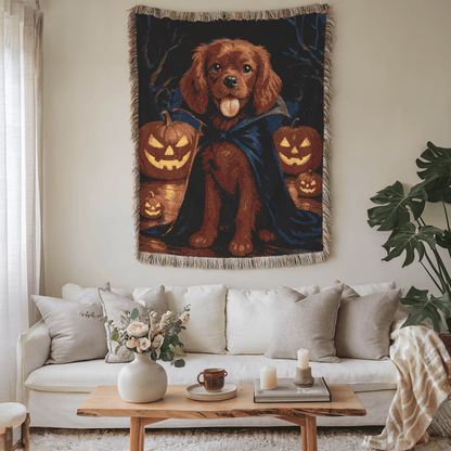 Printify Blanket Ruby Cavalier King Charles Dog Halloween Woven Blanket
