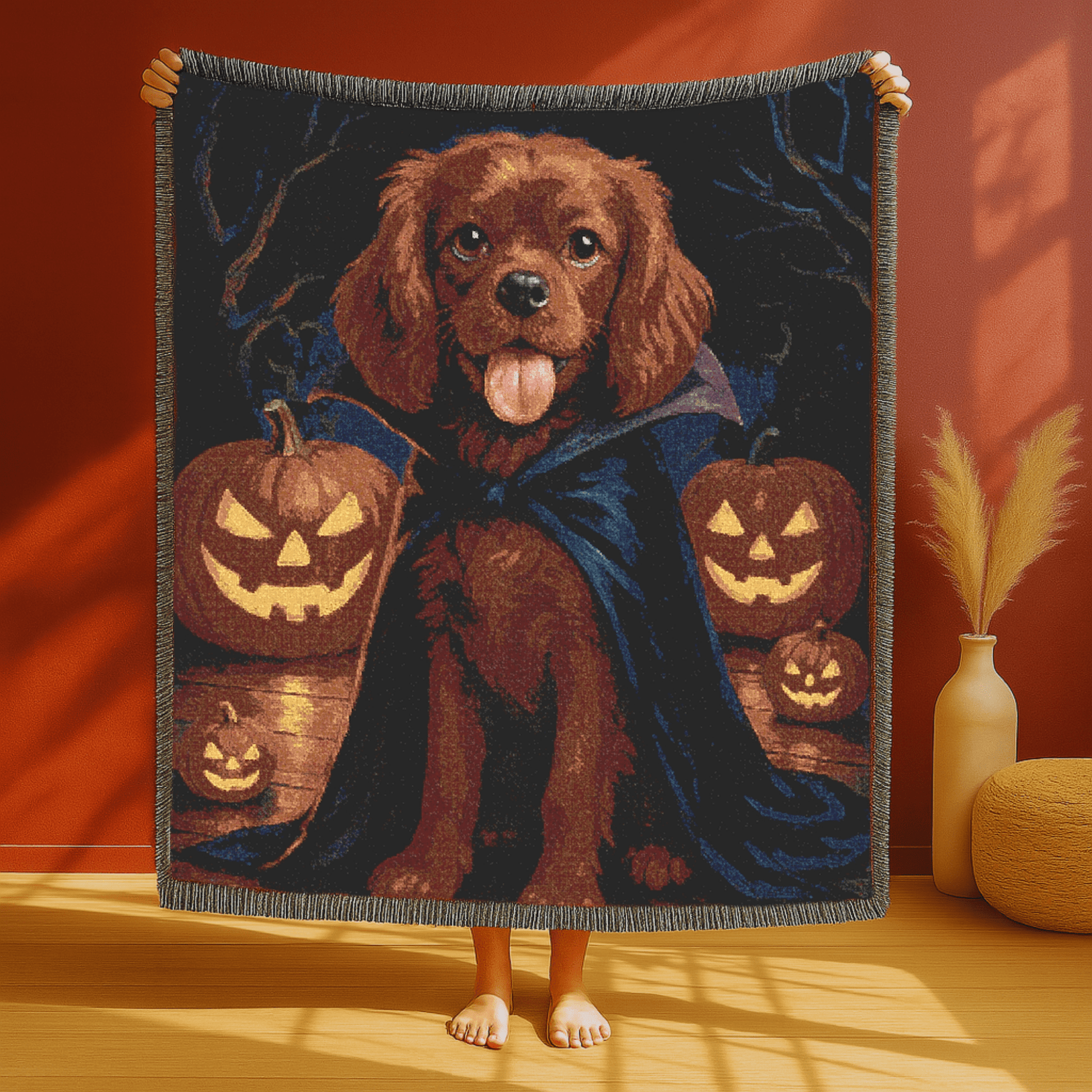 Printify Blanket Ruby Cavalier King Charles Dog Halloween Woven Blanket