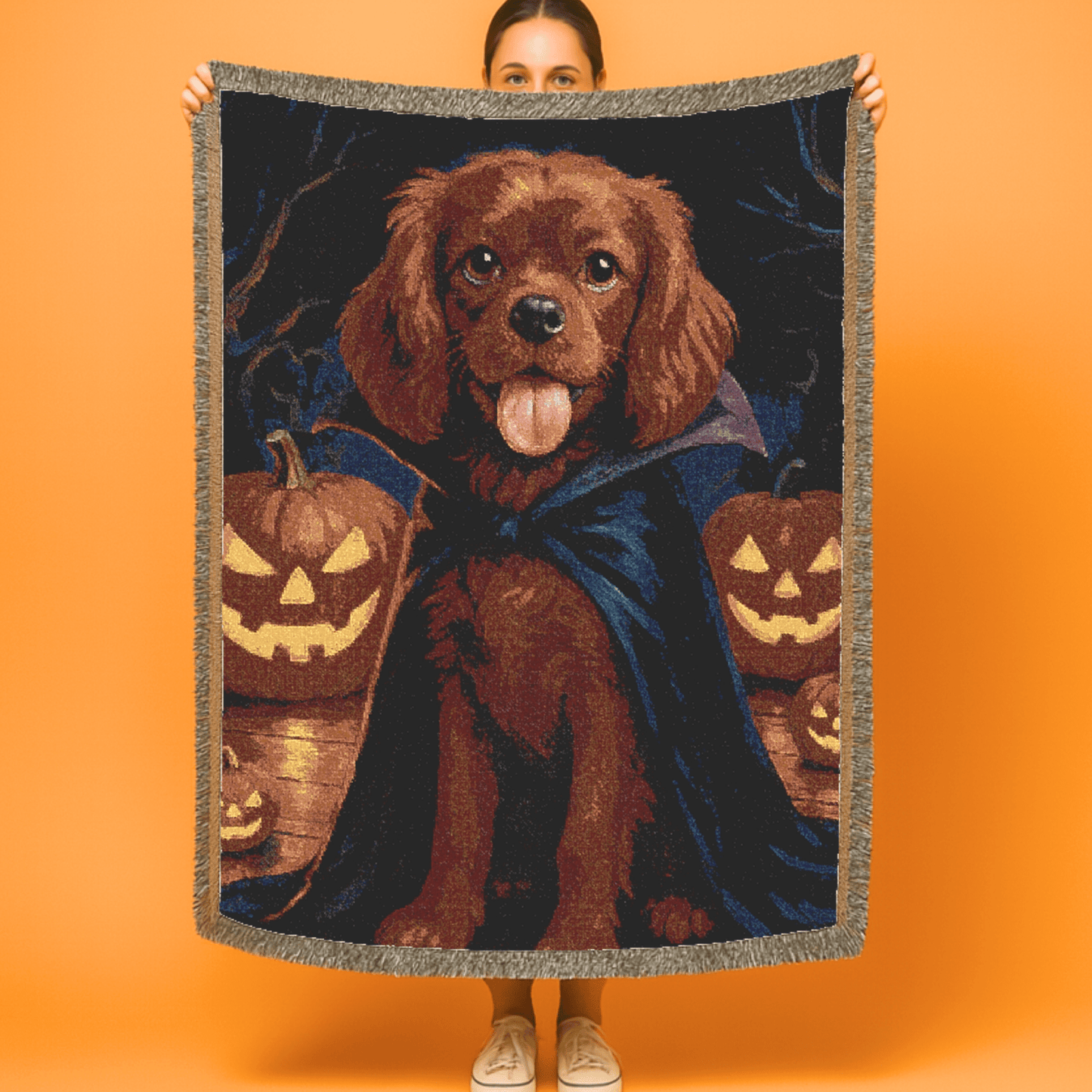 Printify Blanket Ruby Cavalier King Charles Dog Halloween Woven Blanket