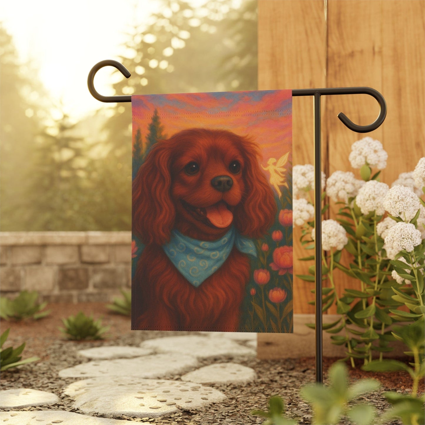 Printify Garden Flag Ruby Cavalier King Charles Fairy Garden Flag