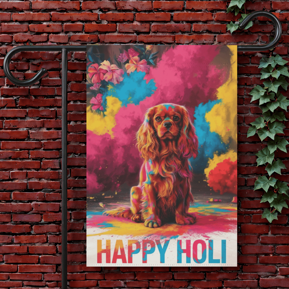 Printify Garden Flag 12'' × 18'' Ruby Cavalier King Charles Holi Festival Garden Flag