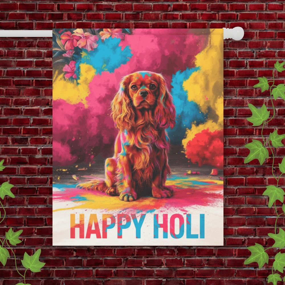 Printify Garden Flag 24.5'' × 32'' Ruby Cavalier King Charles Holi Festival Garden Flag