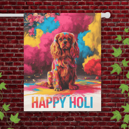 Printify Garden Flag 24.5'' × 32'' Ruby Cavalier King Charles Holi Festival Garden Flag