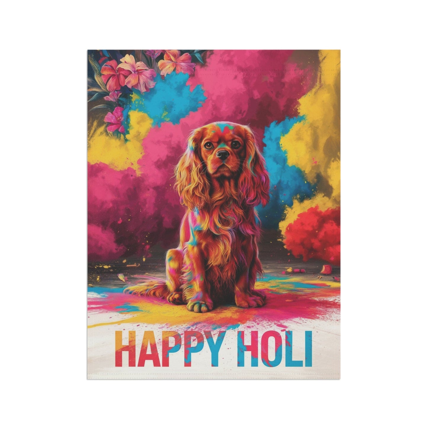 Printify Garden Flag Ruby Cavalier King Charles Holi Festival Garden Flag