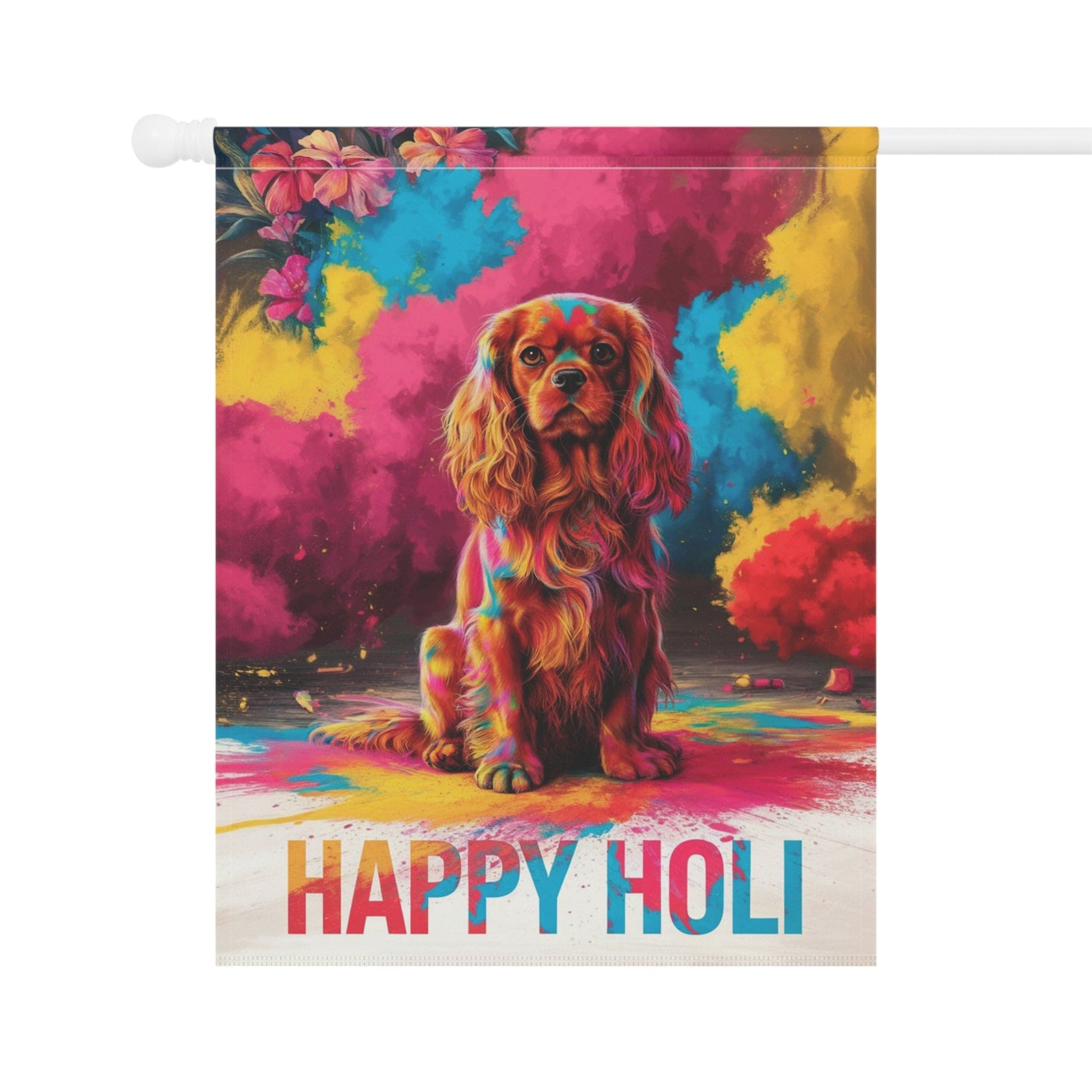 Printify Garden Flag Ruby Cavalier King Charles Holi Festival Garden Flag