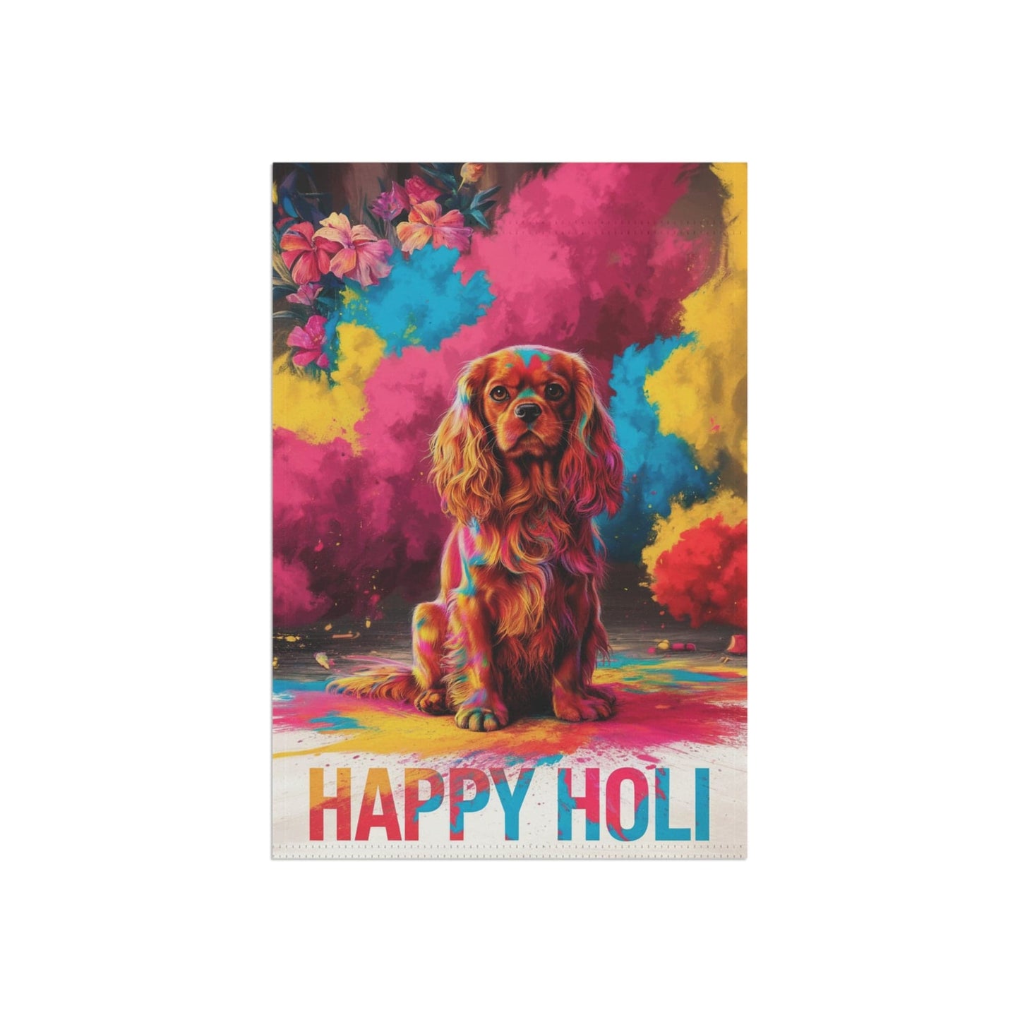 Printify Garden Flag Ruby Cavalier King Charles Holi Festival Garden Flag