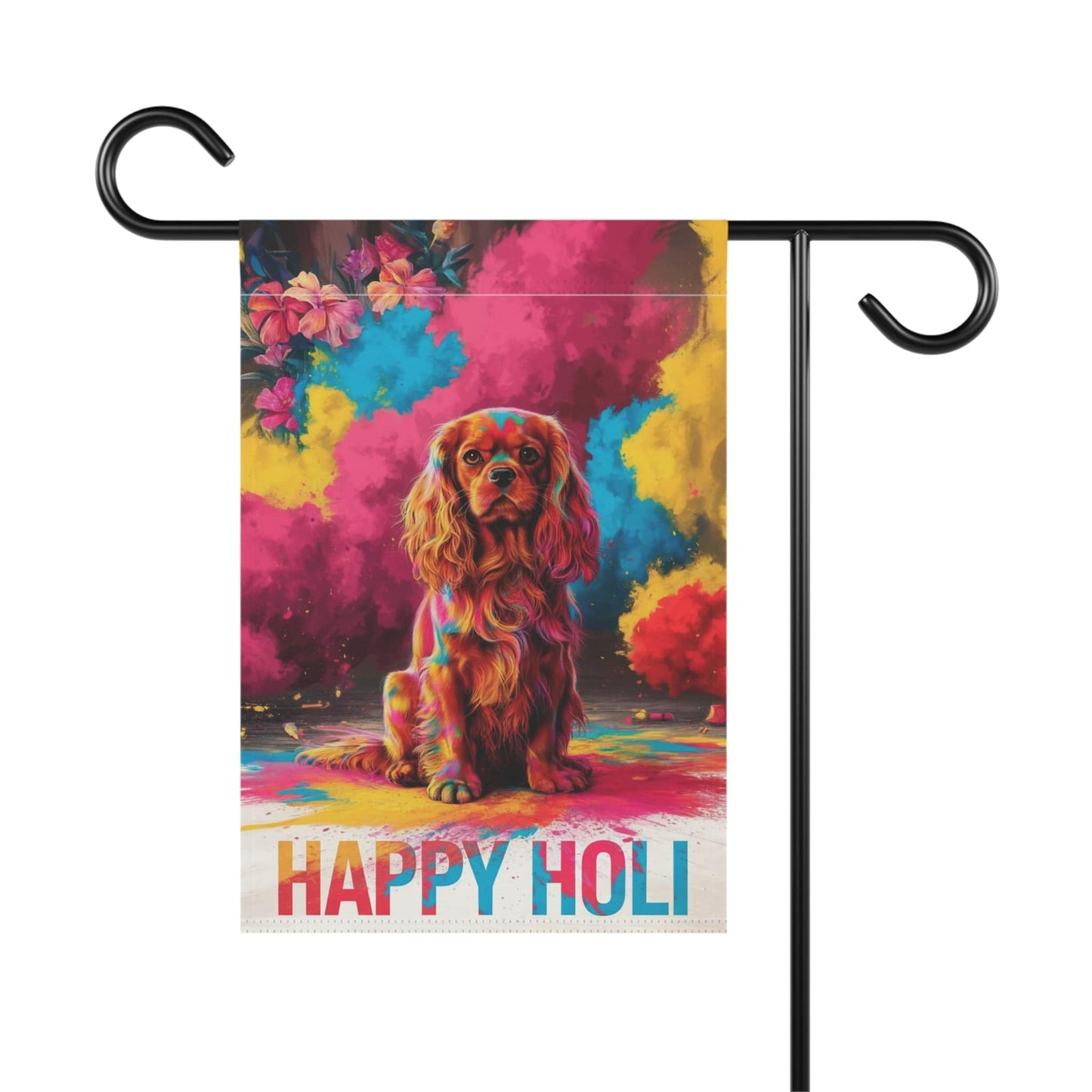 Printify Garden Flag Ruby Cavalier King Charles Holi Festival Garden Flag
