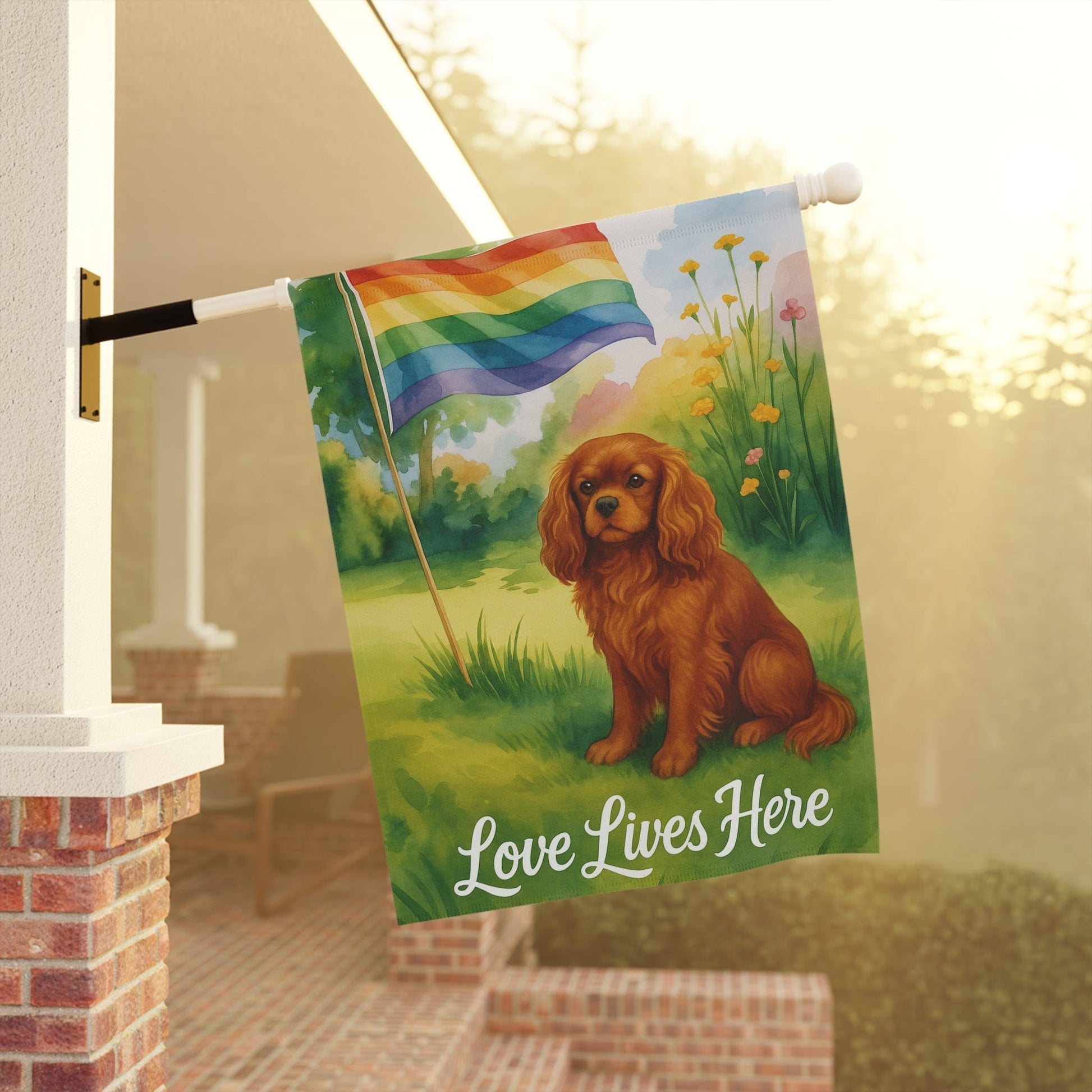 Printify Garden Flag Ruby Cavalier King Charles LGBTQ+ Pride Garden Flag