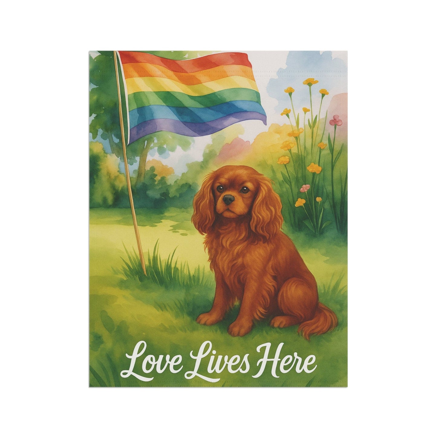 Printify Garden Flag Ruby Cavalier King Charles LGBTQ+ Pride Garden Flag
