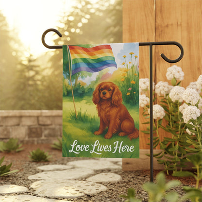 Printify Garden Flag Ruby Cavalier King Charles LGBTQ+ Pride Garden Flag