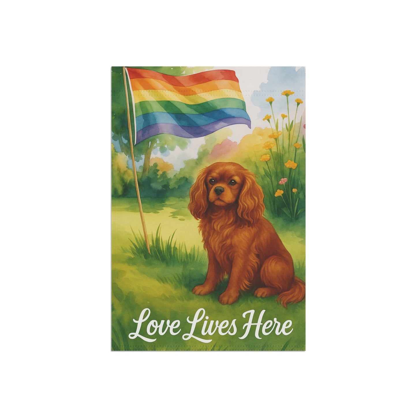 Printify Garden Flag Ruby Cavalier King Charles LGBTQ+ Pride Garden Flag