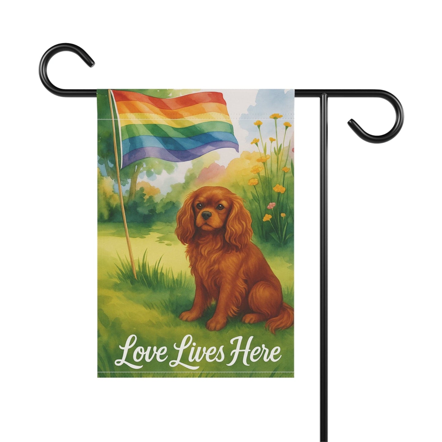 Printify Garden Flag Ruby Cavalier King Charles LGBTQ+ Pride Garden Flag