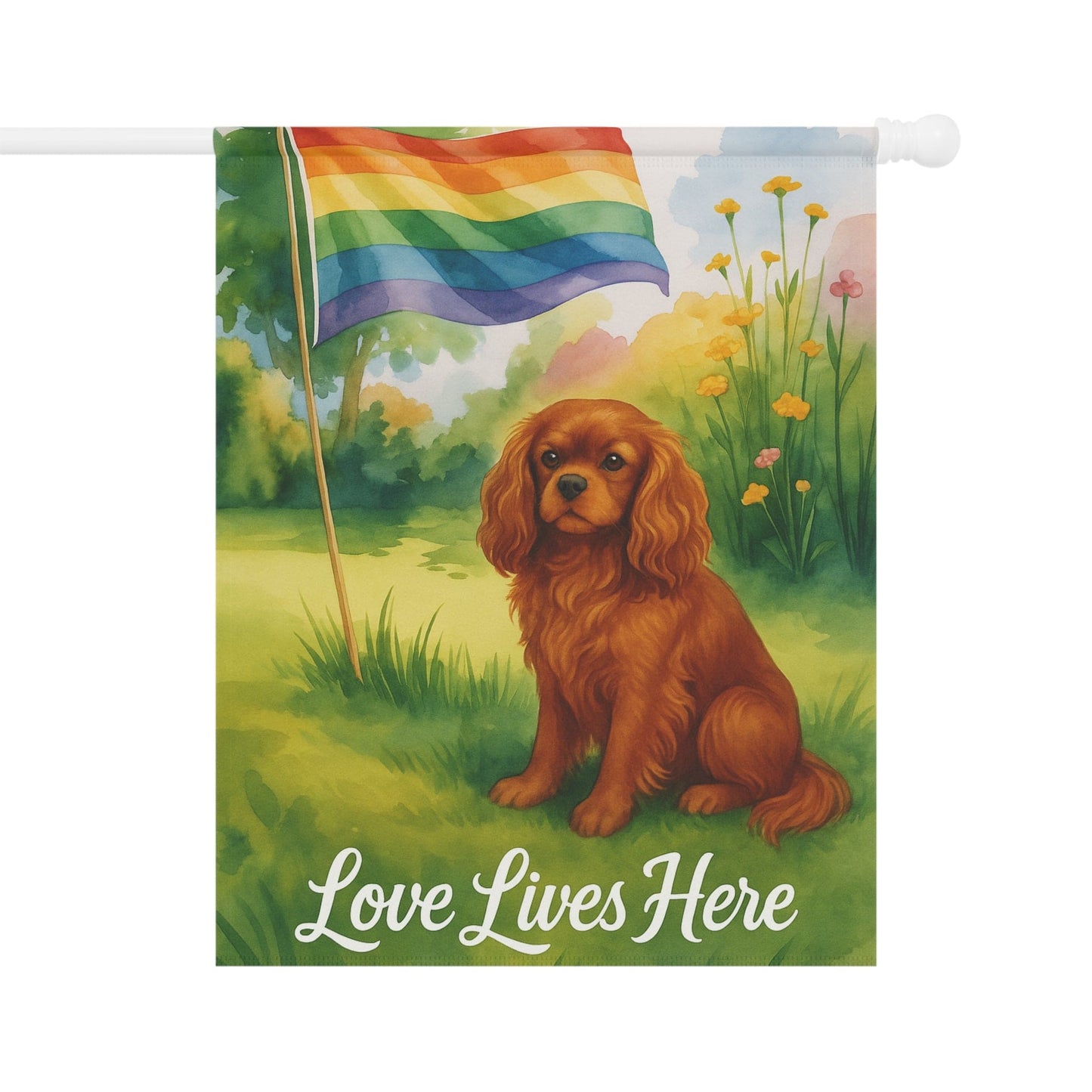Printify Garden Flag Ruby Cavalier King Charles LGBTQ+ Pride Garden Flag