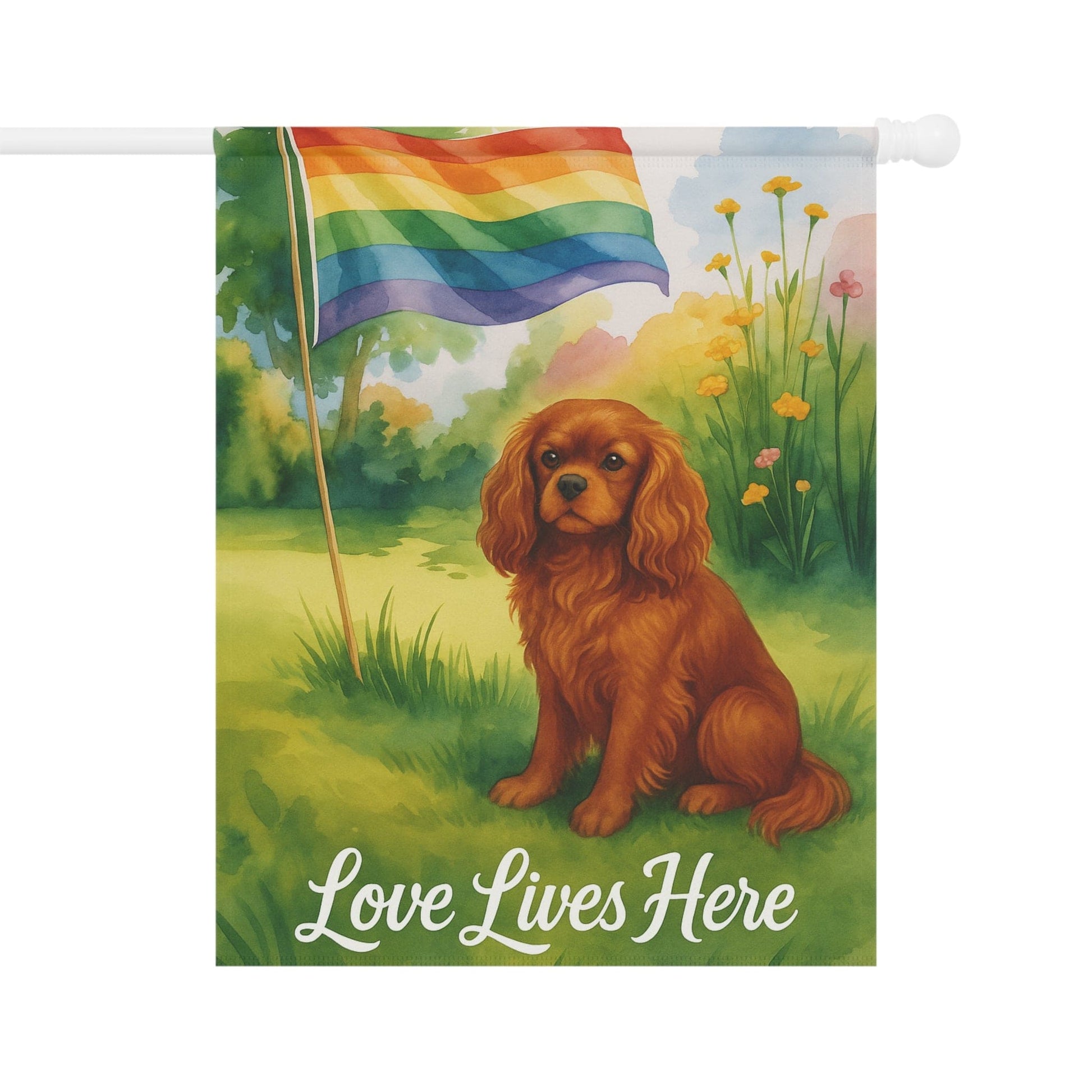 Printify Garden Flag Ruby Cavalier King Charles LGBTQ+ Pride Garden Flag