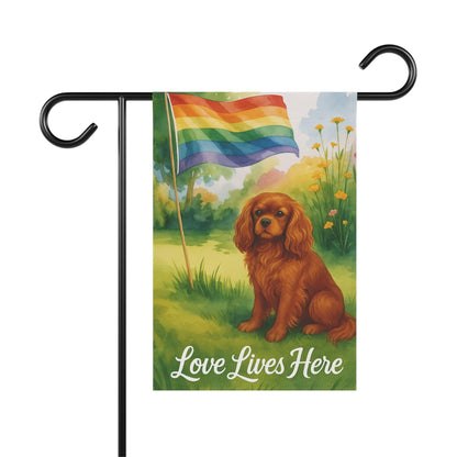 Printify Garden Flag Ruby Cavalier King Charles LGBTQ+ Pride Garden Flag