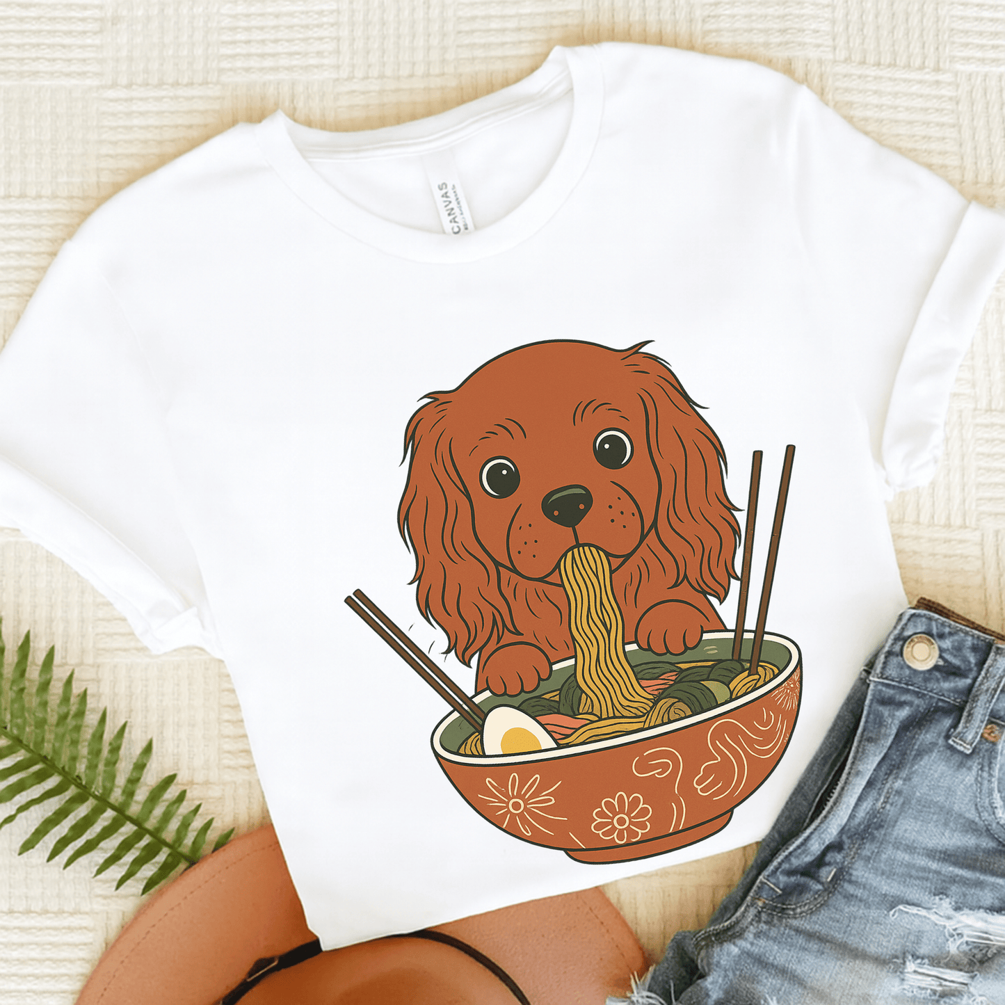 Printify T-Shirt White / S Ruby Cavalier King Charles Ramen TShirt