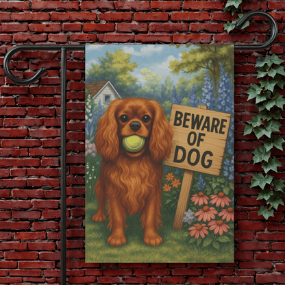 Printify Garden Flag 12'' × 18'' Ruby Cavalier King Charles Spaniel Beware Garden Flag