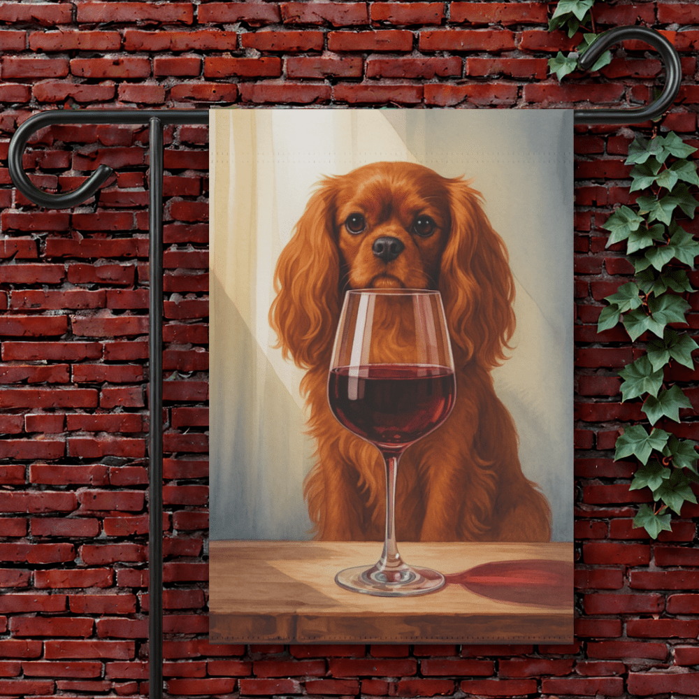 Printify Garden Flag 12'' × 18'' Ruby Cavalier King Charles Spaniel Wine Garden Flag