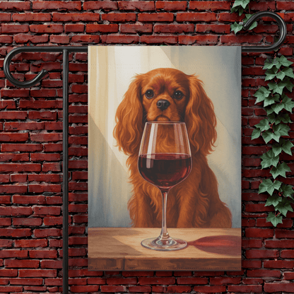 Printify Garden Flag 12'' × 18'' Ruby Cavalier King Charles Spaniel Wine Garden Flag