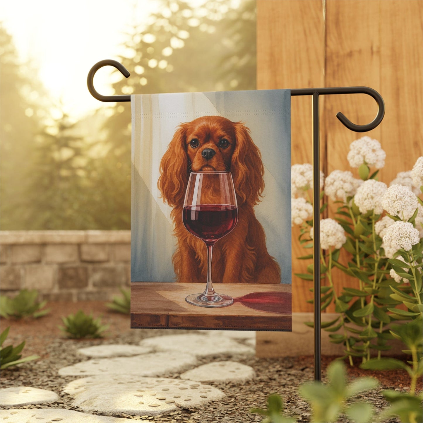 Printify Garden Flag Ruby Cavalier King Charles Spaniel Wine Garden Flag