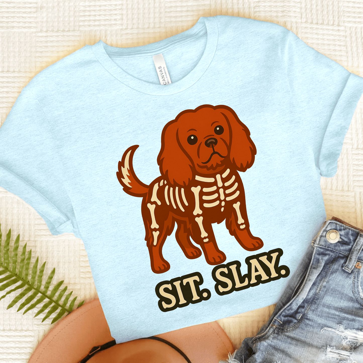 Printify T-Shirt Heather Ice Blue / S Ruby Cavalier King Charles Stay. Slay. Halloween TShirt