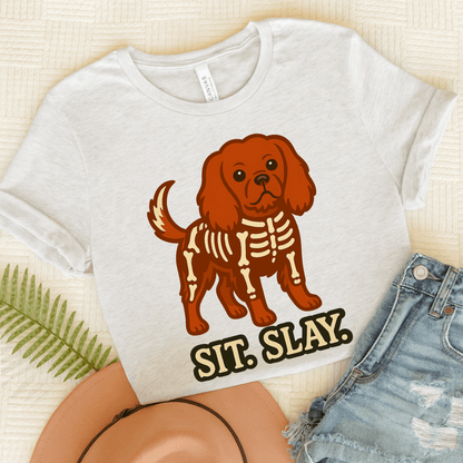 Printify T-Shirt Ash / S Ruby Cavalier King Charles Stay. Slay. Halloween TShirt