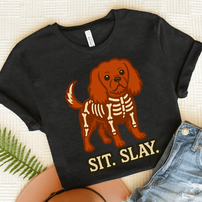 Printify T-Shirt Dark Grey Heather / S Ruby Cavalier King Charles Stay. Slay. Halloween TShirt