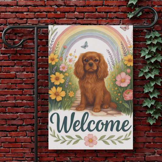 Printify Garden Flag 12'' × 18'' Ruby Cavalier King Charles Welcome Garden Flag