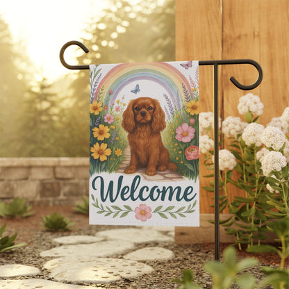 Printify Garden Flag Ruby Cavalier King Charles Welcome Garden Flag