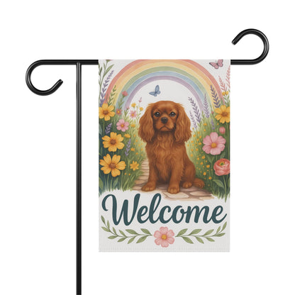 Printify Garden Flag Ruby Cavalier King Charles Welcome Garden Flag