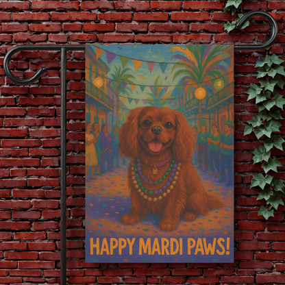 Ruby Cavalier Mardi Paws Garden Flag 12'' × 18''