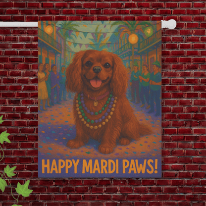 Ruby Cavalier Mardi Paws Garden Flag 24.5'' × 32''