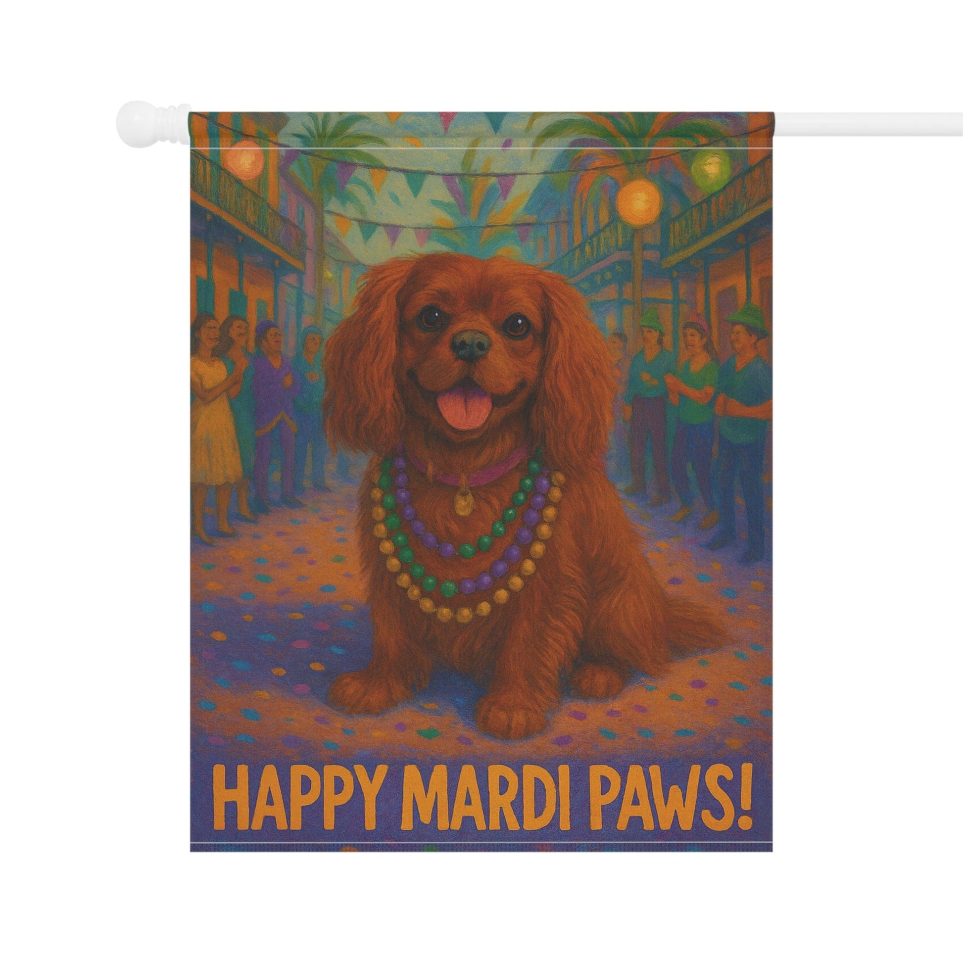 Ruby Cavalier Mardi Paws Garden Flag