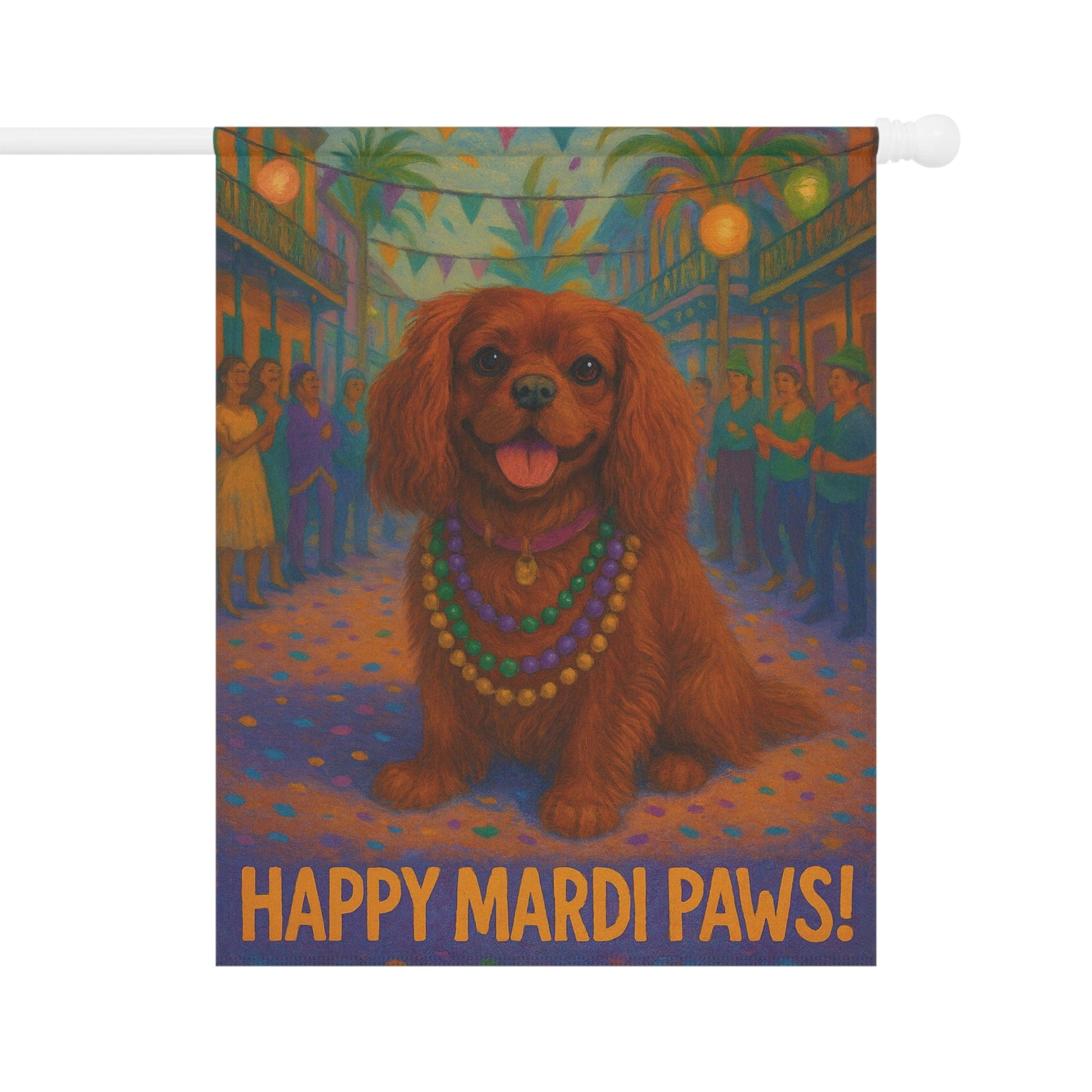Ruby Cavalier Mardi Paws Garden Flag